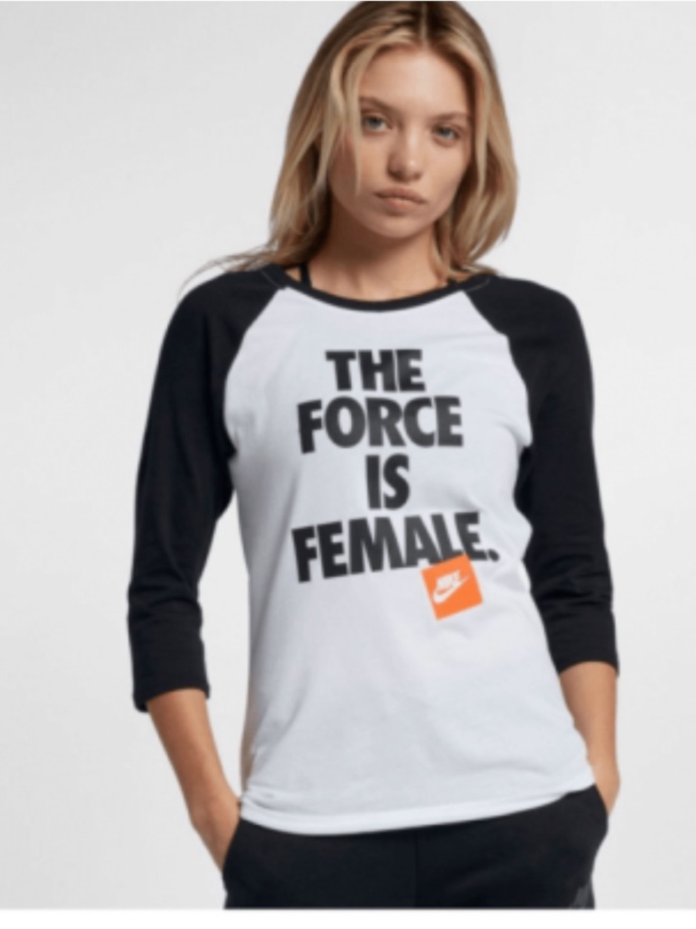 Nike The Force is Female 3/4 Sleeve Baseball T-Shirt Women's Size M